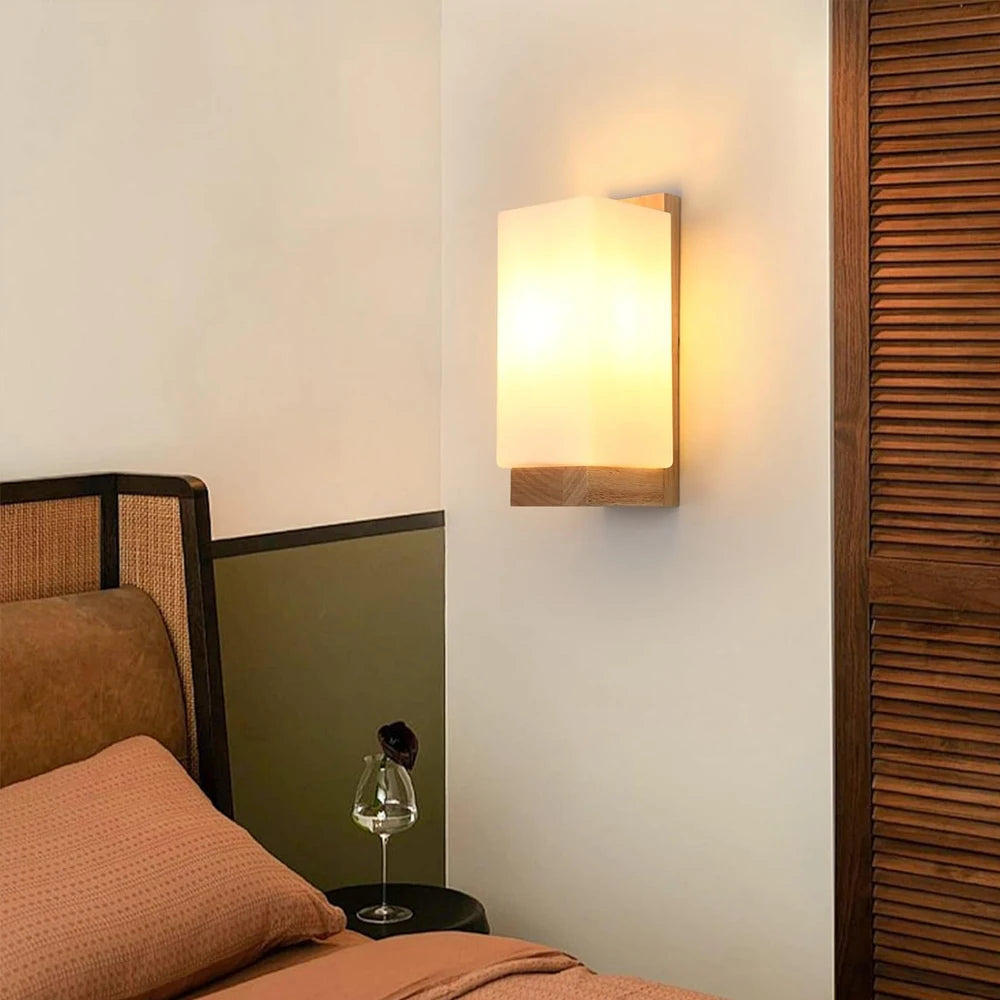 Wooden Wall Sconce for Bedroom, Kitchen & Living Room | Nordic Wood & Glass Shade Wall Light | E27 Wall Lamp Fixture in 5 Styles