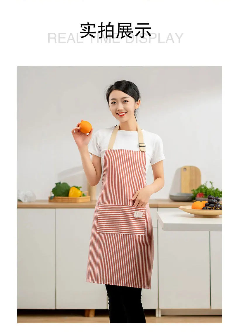 Striped Linen Apron for Kitchen, Baking & Gardening | Japanese Style Cooking Apron with Adjustable Neck Strap | Minimalist Apron in 4 Colours
