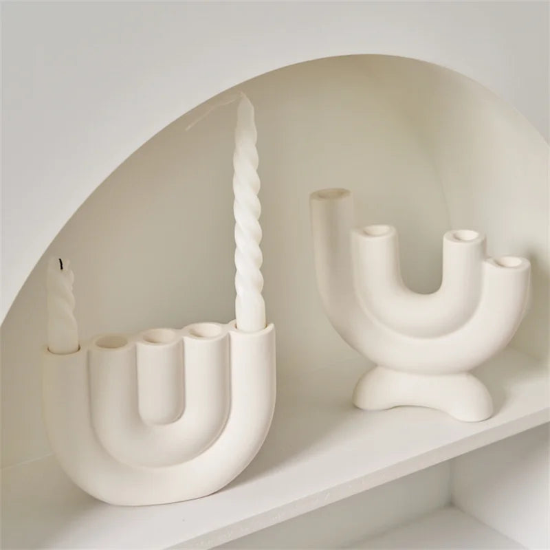 Ceramic Candelabra Candle Holder for Dining Table & Mantel | Nordic Handmade Taper Candlestick | Sculptural Home Decor & Wedding Centrepiece, 5 Styles