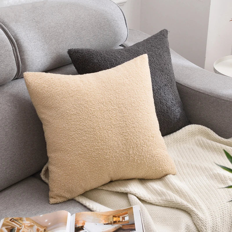Teddy Faux Fur Throw Pillow Cover for Bedroom & Living Room Sofa | Plush Cozy Bedroom Decor | Nordic Neutral Cushion Cover in 11 Colours