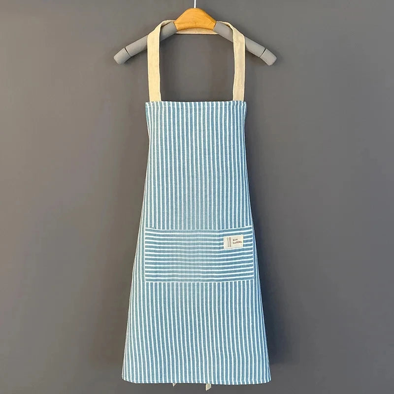 Striped Linen Apron for Kitchen, Baking & Gardening | Japanese Style Cooking Apron with Adjustable Neck Strap | Minimalist Apron in 4 Colours