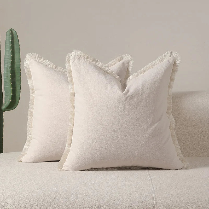 Cotton Tassel Throw Pillow Cover for Bed & Living Room Sofa | Boho Bedroom Decor | Solid Colour Cushion Cover | 12 Colours, 4 Sizes