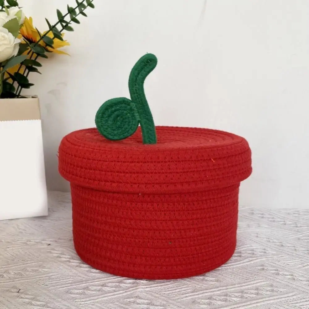 Small Cotton Rope Basket with Lid for Desk, Shelf & Bathroom | Hand-Woven Round Storage Basket | Colourful Lidded Organiser, 20x14cm