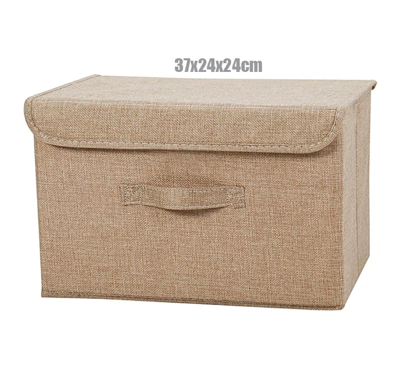 Foldable Cotton Linen Storage Box with Lid for Closet, Nursery & Shelves | Washable Fabric Storage Bin | Toy & Clothes Organiser, 2 Sizes