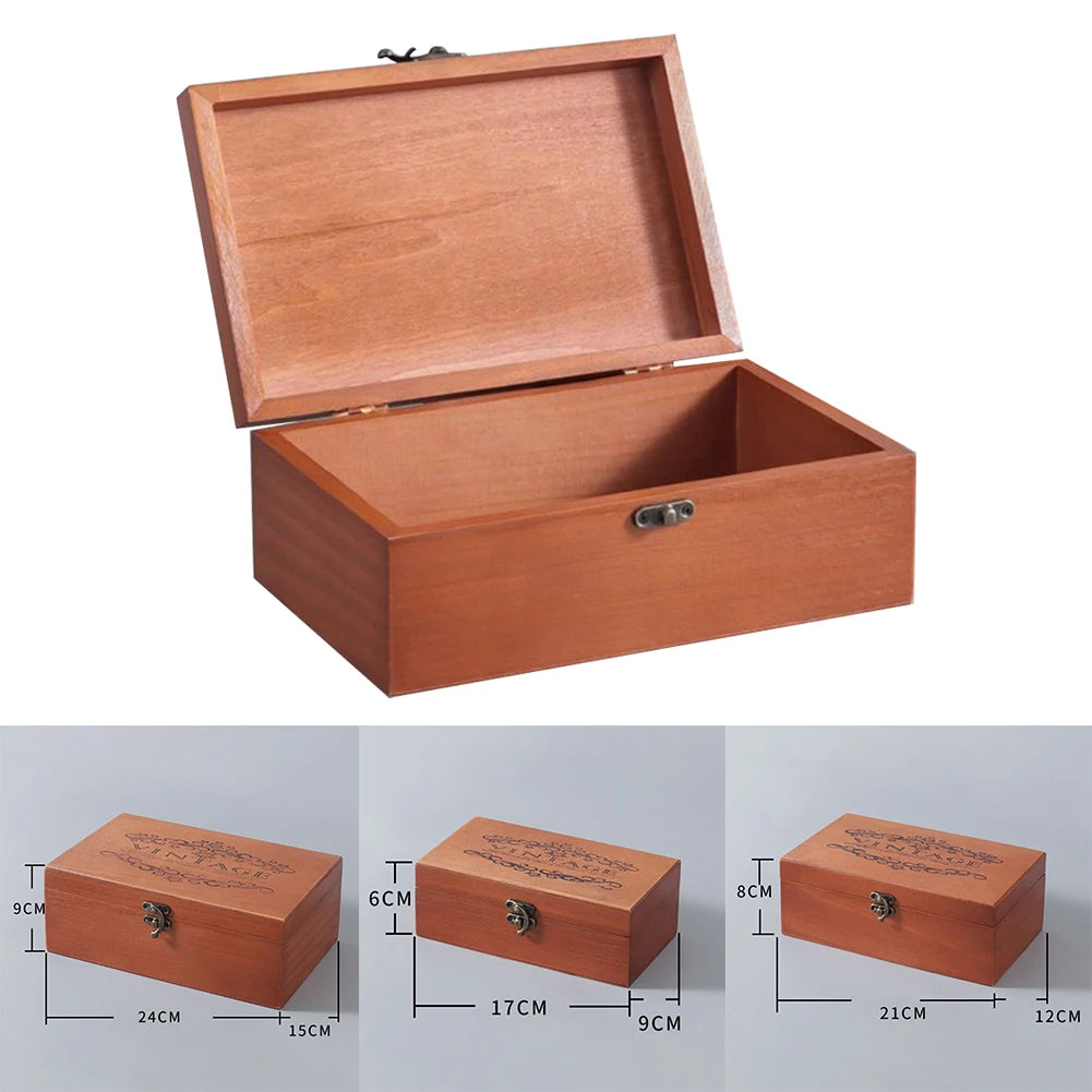 Wooden Storage Box with Lock & Hinged Lid for Home Office & Bedroom | Retro Keepsake Box | Decorative Valuables Case in S, M, L
