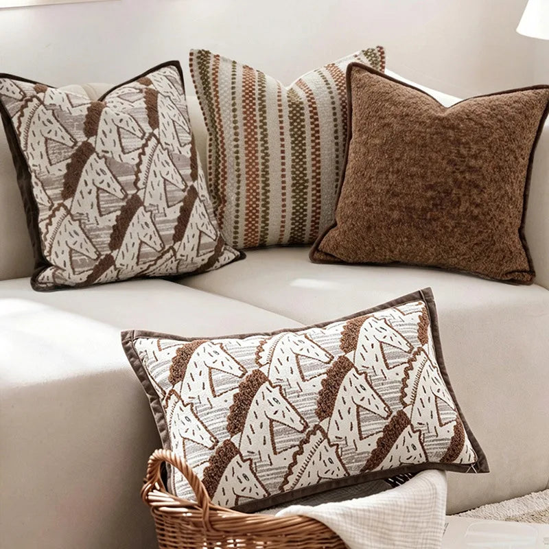 Brown Striped Chenille Throw Pillow Cover for Living Room Sofa & Bed | Textured Neutral Bedroom Decor | 45x45cm & 30x50cm