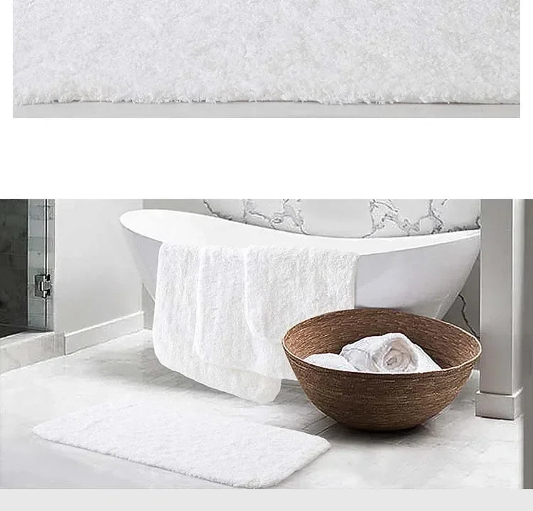 Cotton Bath Mat for Bathroom & Shower | Thick Plush Hotel Style Bath Rug | Absorbent Anti Slip Floor Mat in White, 40x60cm