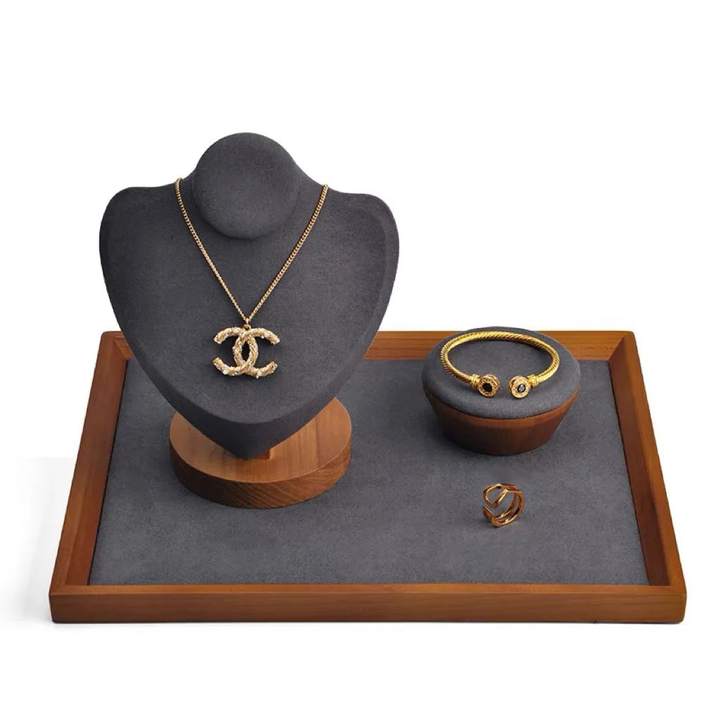 Velvet-Lined Wooden Jewellery Tray for Dresser & Vanity | Rectangular Ring, Earring & Bracelet Organiser | Desktop Storage Dish, 4 Styles