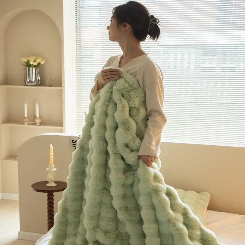 Faux Fur Bubble Throw Blanket for Bed & Sofa | Ultra-Soft Plush 3D Texture | Cozy Winter Bedroom Decor | 5 Sizes, 5 Colours