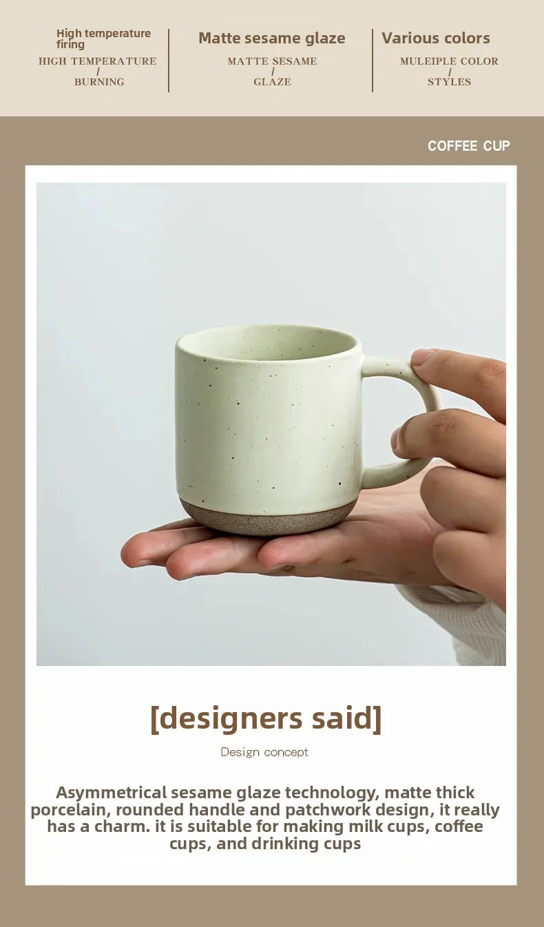 Speckled Ceramic Coffee Mug for Espresso, Cappuccino & Tea | 150ml Frosted Cup with Handle & Unglazed Base | Minimalist Tableware in 4 Colours