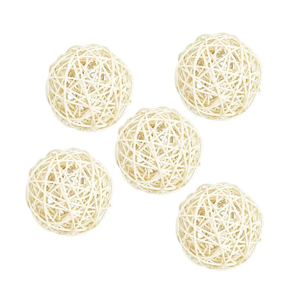 Rattan Decorative Balls Set of 5 for Bowls, Vases & Coffee Table Decor | Handwoven Wicker Orbs | Natural Boho Home Accents, 7cm