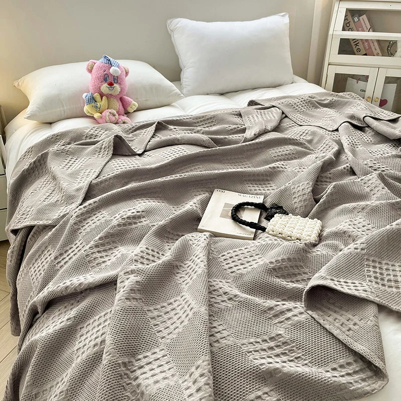 100% Cotton Waffle Throw Blanket for Bed & Sofa | Breathable Lightweight Blanket | Minimalist Bedroom Decor | 4 Sizes