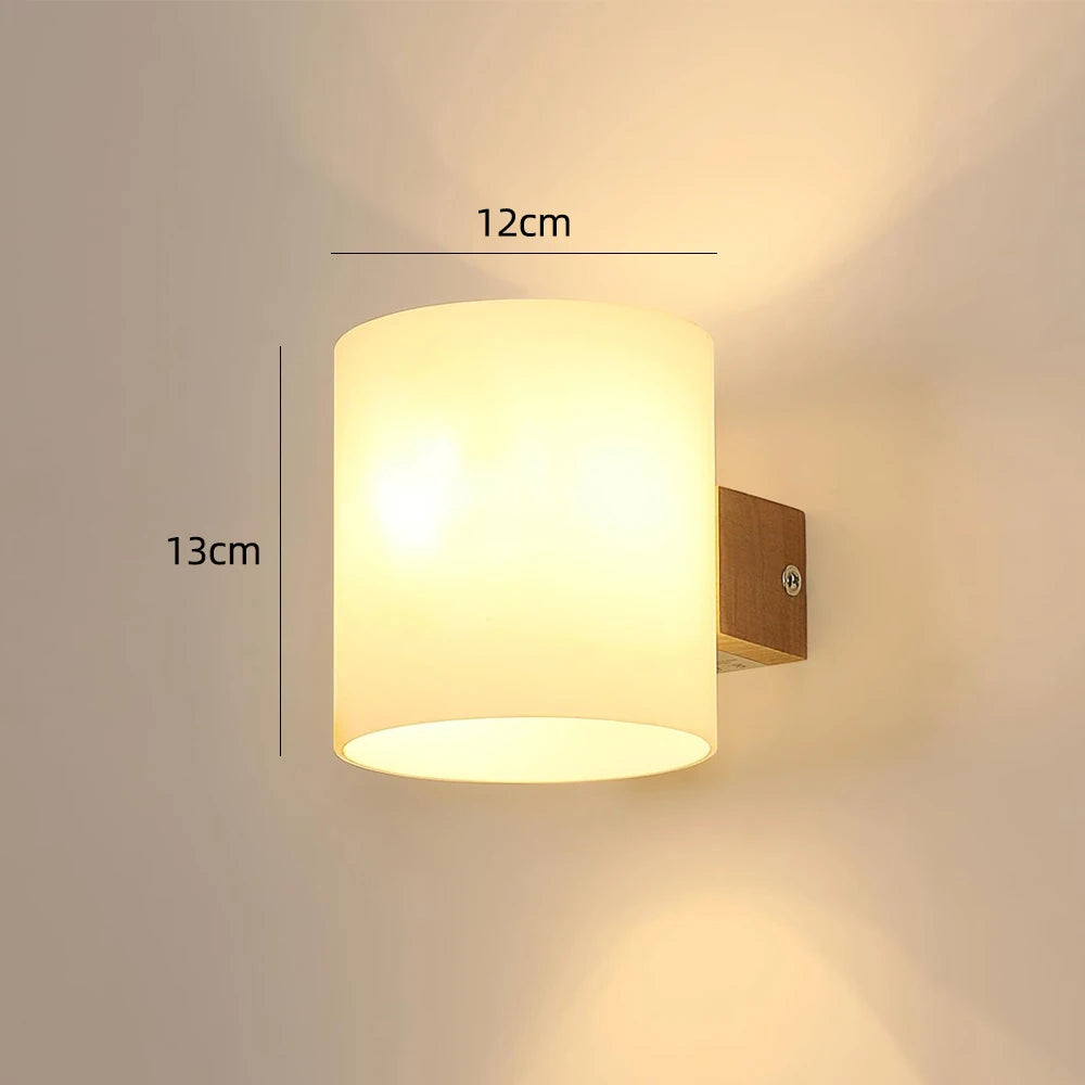 Wooden Wall Sconce for Bedroom, Kitchen & Living Room | Nordic Wood & Glass Shade Wall Light | E27 Wall Lamp Fixture in 5 Styles