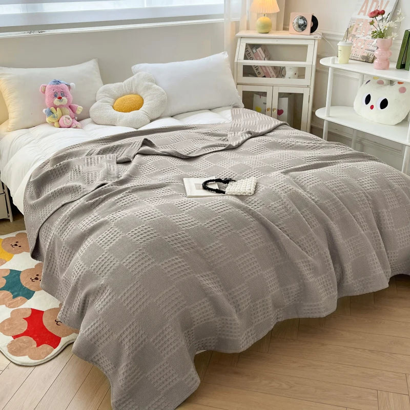 100% Cotton Waffle Throw Blanket for Bed & Sofa | Breathable Lightweight Blanket | Minimalist Bedroom Decor | 4 Sizes