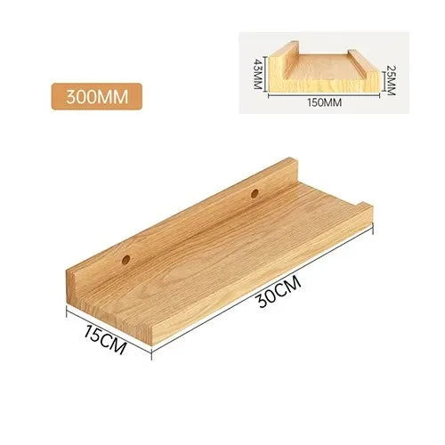 Wooden Floating Shelf for Bathroom, Kitchen & Living Room | U-Shaped Wall Mounted Display Shelf | Natural or Peach Wood Finish, 30cm
