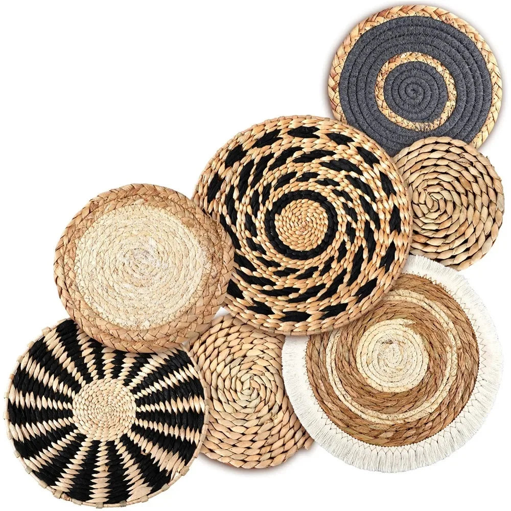 Boho Wall Basket Set of 7 for Living Room & Bedroom Wall Decor | Handwoven Seagrass Hanging Baskets | Natural Round Wall Art, 11 to 30cm