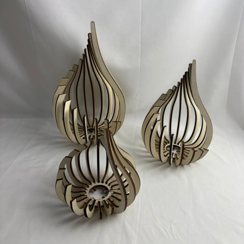 Handmade Wooden Candle Holder for Dining Table & Mantel | Sculptural Flame-Shaped Candlestick | Romantic Table Decor, S, M, L or Set of 3
