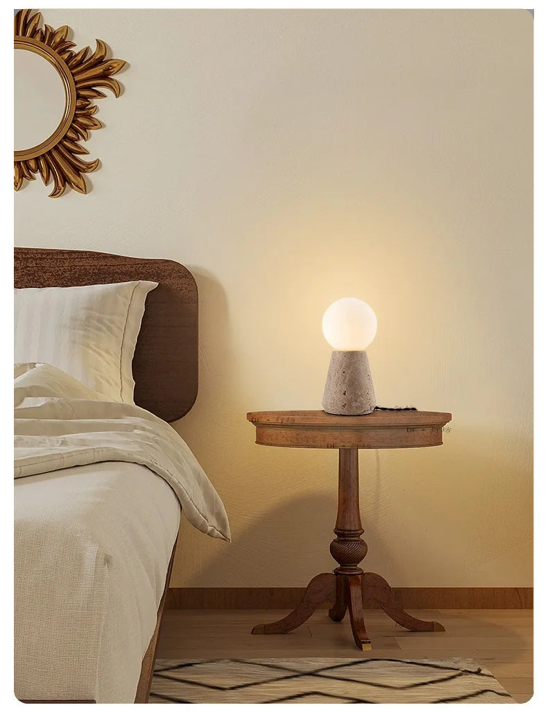 Travertine Table Lamp for Bedroom Bedside & Living Room | Natural Stone Wabi Sabi Design | Warm White Bulb Included | 20cm or 30cm