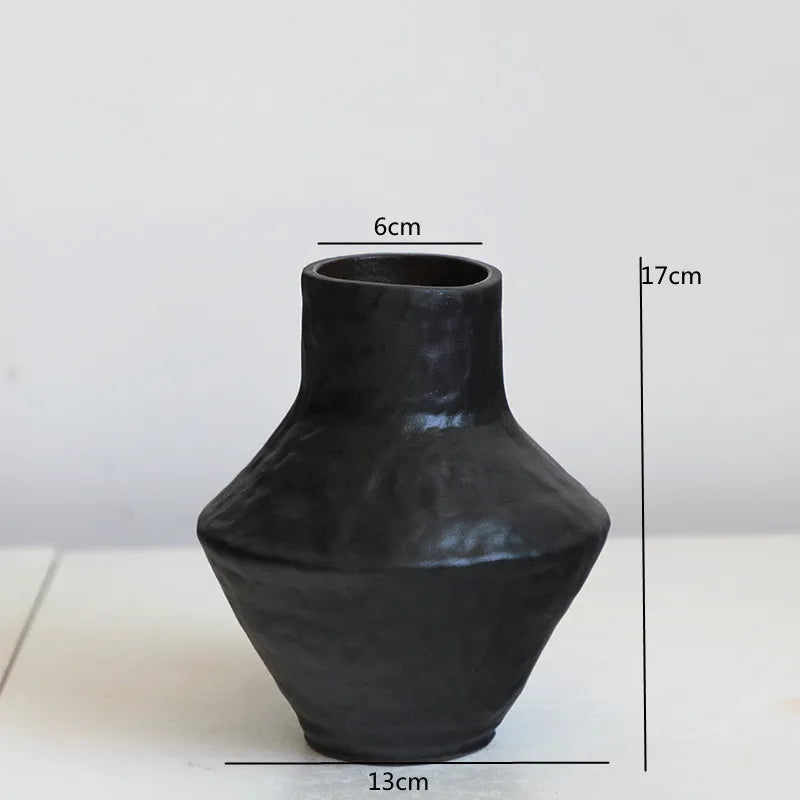 Handmade Coarse Ceramic Vase for Living Room & Tabletop | Wabi-Sabi Zen Flower Vase for Dried Flowers | Retro Pottery Decor, 12 Styles