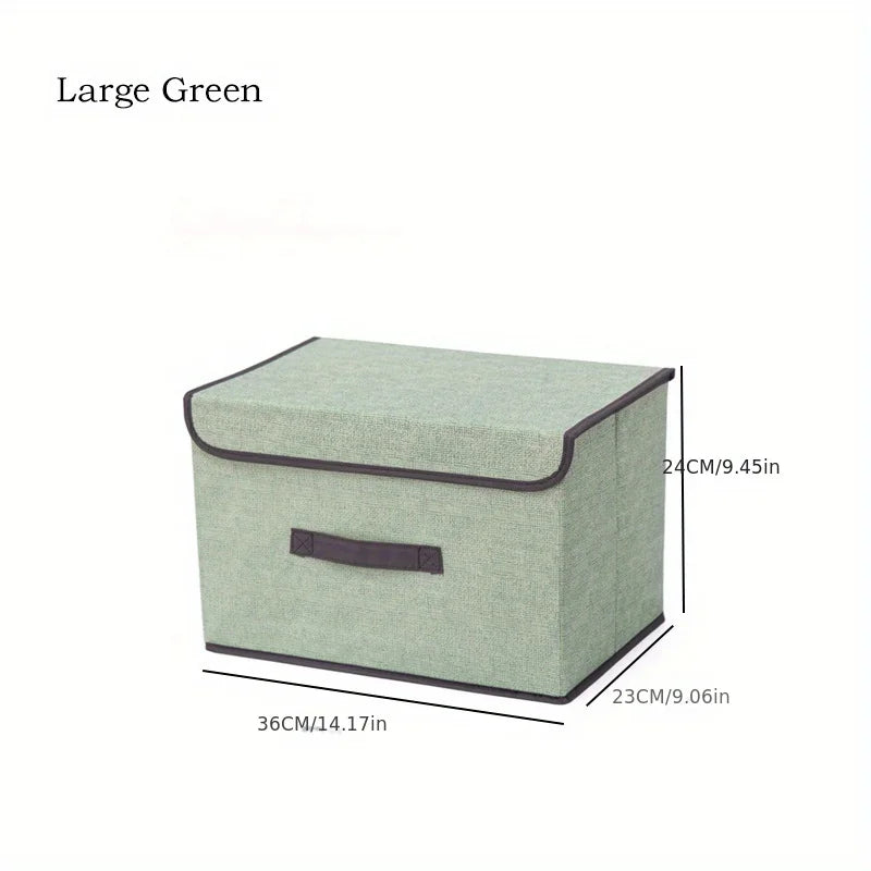 Foldable Linen-Look Storage Box with Lid for Closet & Bedroom | Dustproof Fabric Storage Bin | Clothes & Sundries Organiser, S or L