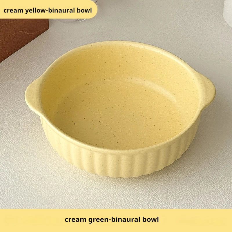 Large Ceramic Bowl with Double Handles for Soup, Salad & Noodles | Microwave & Oven Safe Porcelain Tableware | Minimalist Kitchen Bowl, 3 Colours