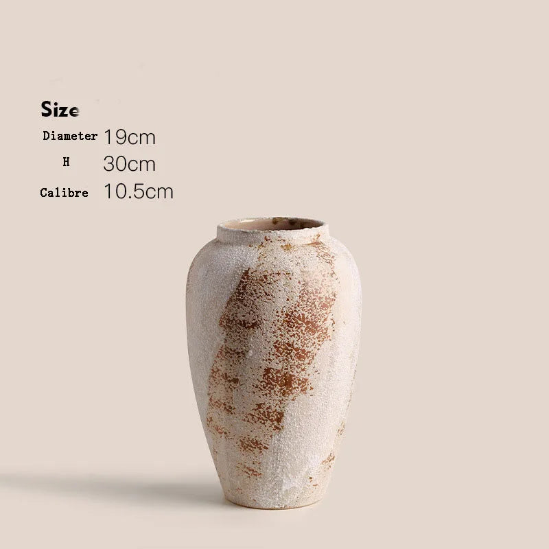 Mottled Ceramic Jar Vase for Entryway, Living Room & TV Cabinet | Wabi-Sabi Antique Pottery Vase | Rustic Floor & Table Decor in S, M, L