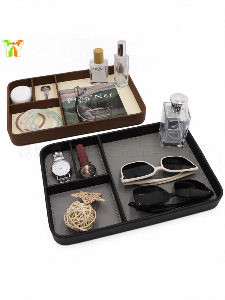 Wooden Valet Tray with Compartments for Nightstand & Entryway | Key, Jewellery & Desk Organiser Tray | European Style in 3 Finishes