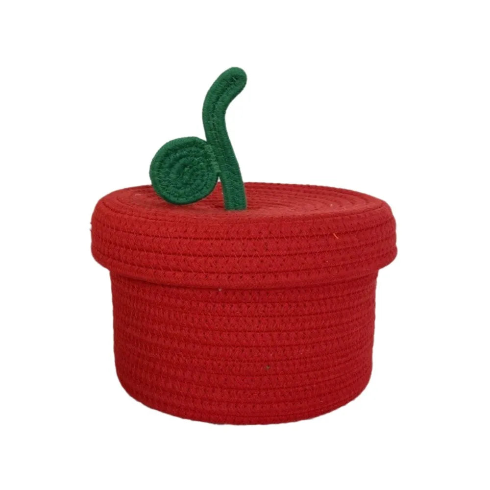 Small Cotton Rope Basket with Lid for Desk, Shelf & Bathroom | Hand-Woven Round Storage Basket | Colourful Lidded Organiser, 20x14cm