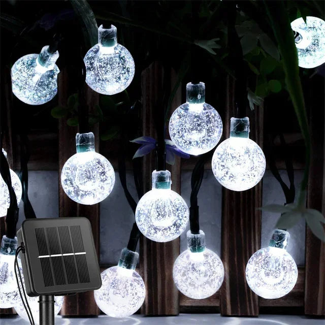 Solar String Lights for Garden, Patio & Christmas Decor | Waterproof Crystal Globe Fairy Lights | Outdoor Solar Festoon Lights, 5m–22m, 4 Colours