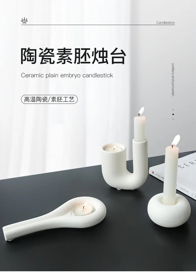 White Ceramic Candlestick Holder for Living Room & Wedding Tables | Nordic Handmade Candle Holder Ornament | Modern Minimalist Decor, 6 Styles