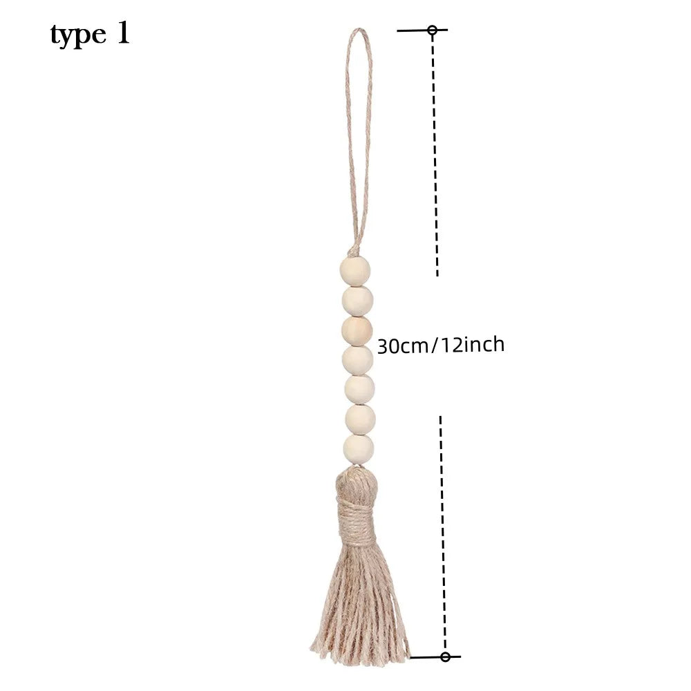 Wood Bead Garland with Jute Tassels for Shelves, Vases & Wall Hanging | Farmhouse Boho Decor | Handmade Natural Wood Beads in 8 Styles