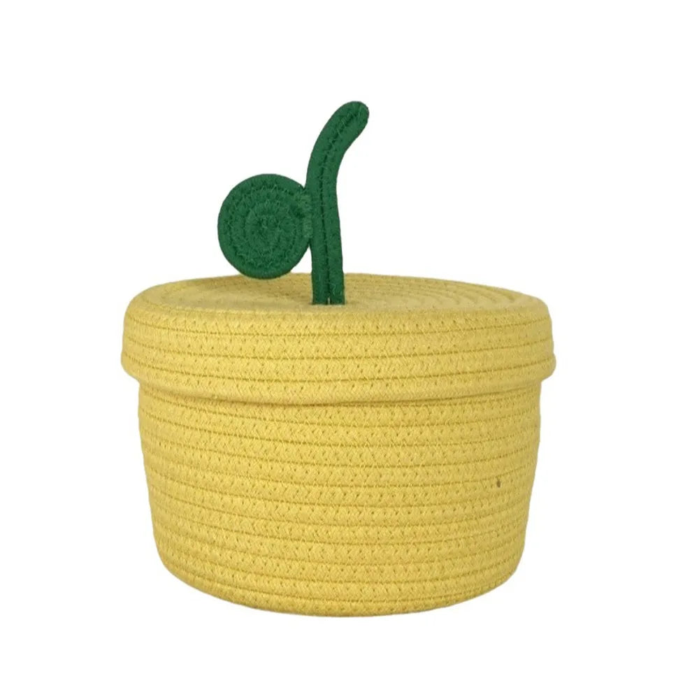 Small Cotton Rope Basket with Lid for Desk, Shelf & Bathroom | Hand-Woven Round Storage Basket | Colourful Lidded Organiser, 20x14cm