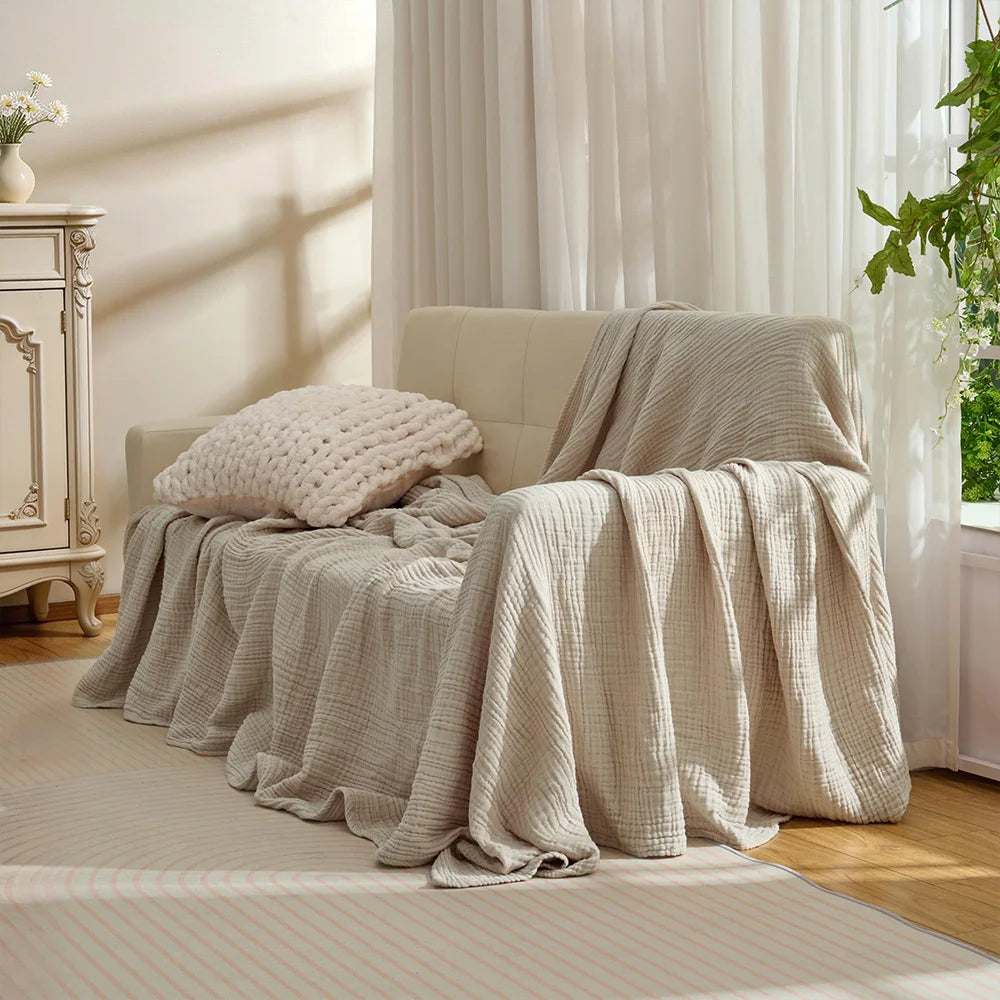 6-Layer Cotton Muslin Throw Blanket for Bed & Sofa | Lightweight Breathable Bedspread | Cozy Bedroom Decor | 3 Sizes, 9 Colours