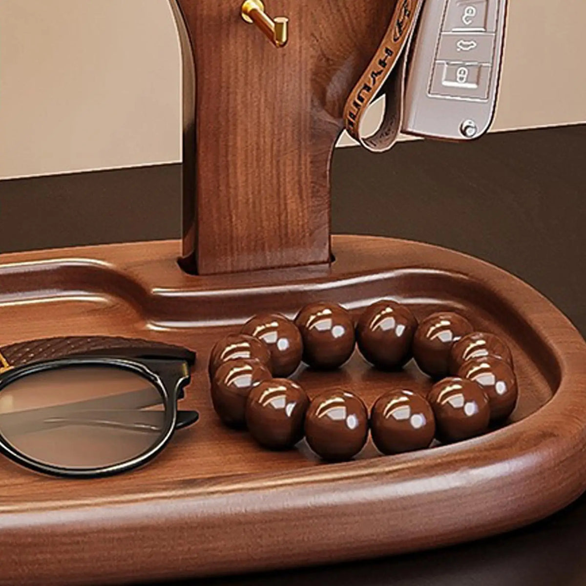 Rustic Wooden Key Tray for Entryway Table & Nightstand | Solid Wood Valet Organiser for Keys, Wallet & Jewellery | Birthday Gift Idea
