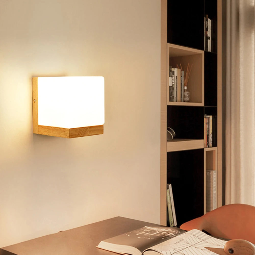 Wooden Wall Sconce for Bedroom, Kitchen & Living Room | Nordic Wood & Glass Shade Wall Light | E27 Wall Lamp Fixture in 5 Styles