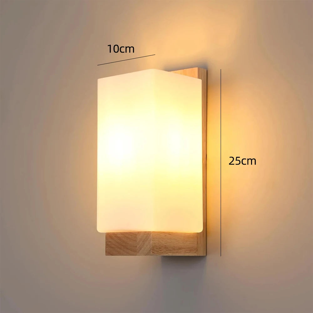 Wooden Wall Sconce for Bedroom, Kitchen & Living Room | Nordic Wood & Glass Shade Wall Light | E27 Wall Lamp Fixture in 5 Styles