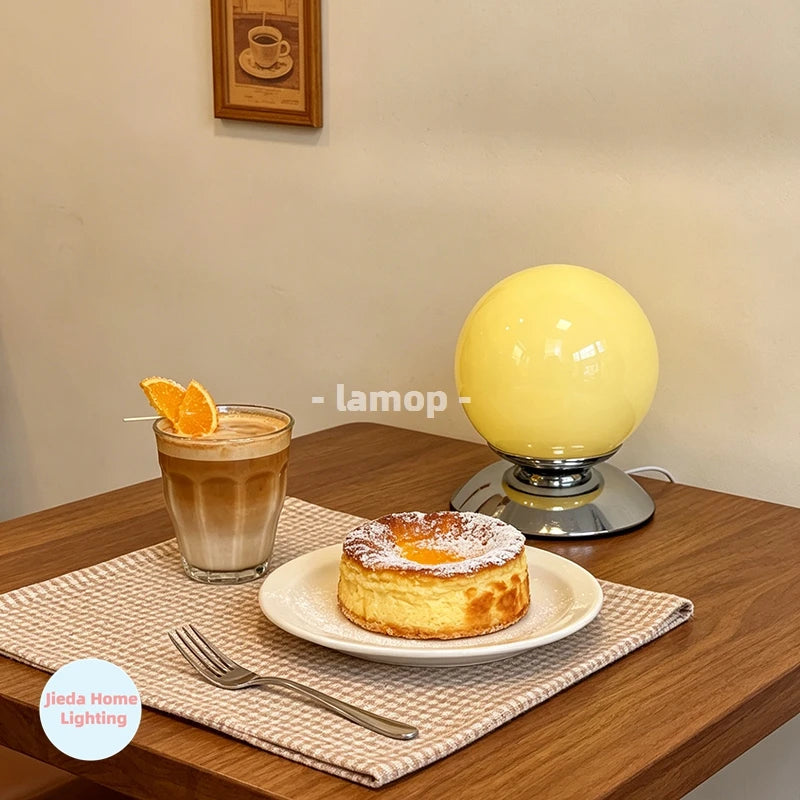Globe Glass Table Lamp on Plinth for Bedroom & Living Room | Italian-Style Geometric Retro Bedside Lamp | Dimmable, 3 Colour Temperatures