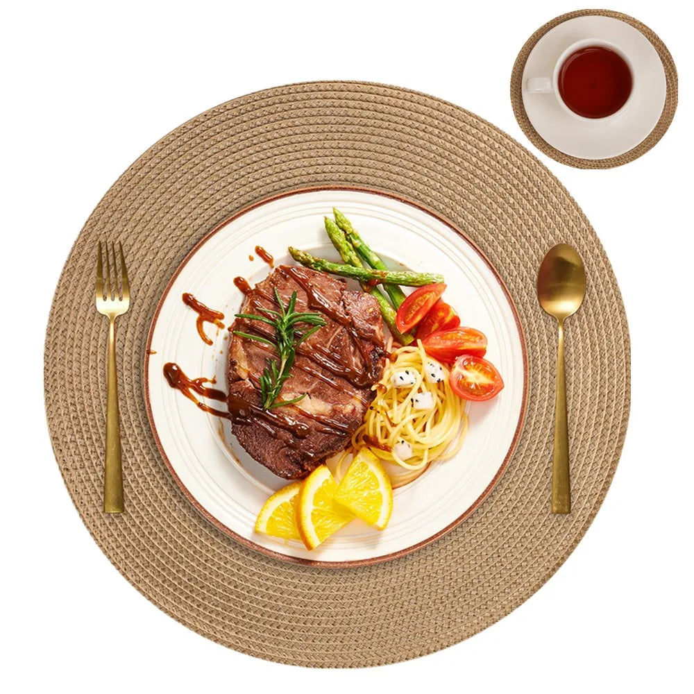 Round Braided Placemats Set of 6 with Coasters for Dining Table | Washable Non-Slip Woven Table Mats | Holiday & Everyday Table Decor, 34cm