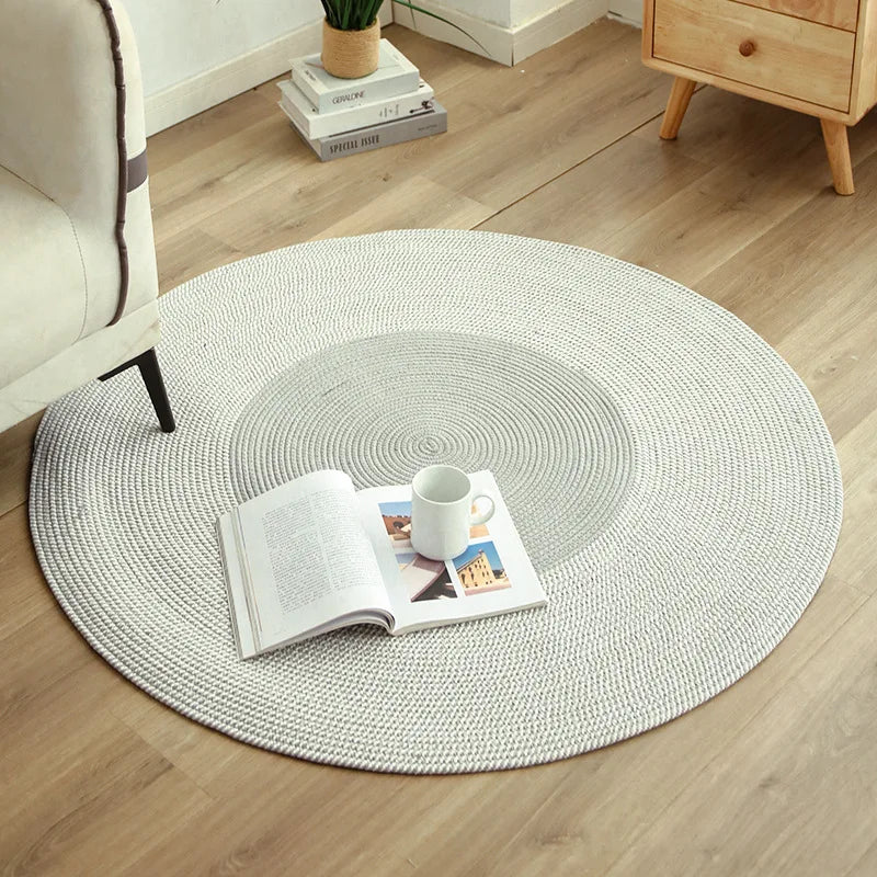 Round Woven Rug with Tassels for Bedroom & Living Room | Handmade Boho Area Rug | Natural Vintage Floor Mat in 5 Styles, 45 to 120cm