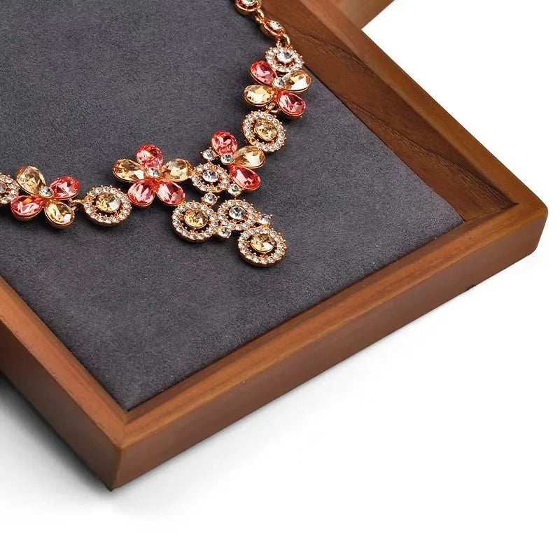 Velvet-Lined Wooden Jewellery Tray for Dresser & Vanity | Rectangular Ring, Earring & Bracelet Organiser | Desktop Storage Dish, 4 Styles