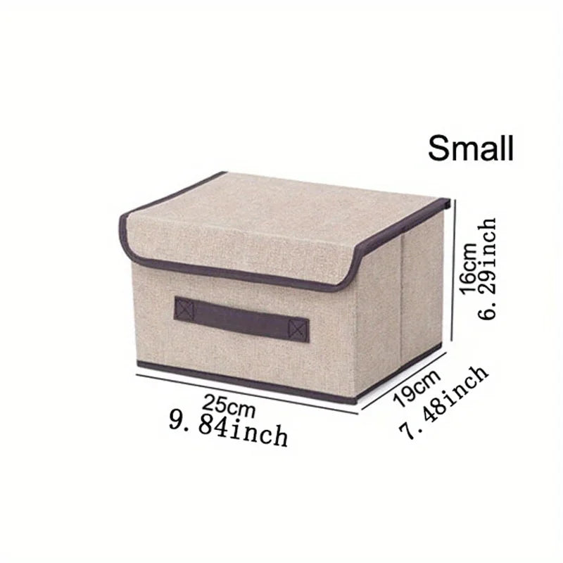 Foldable Linen-Look Storage Box with Lid for Closet & Bedroom | Dustproof Fabric Storage Bin | Clothes & Sundries Organiser, S or L