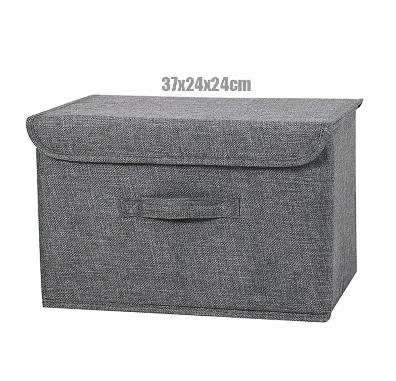 Foldable Cotton Linen Storage Box with Lid for Closet, Nursery & Shelves | Washable Fabric Storage Bin | Toy & Clothes Organiser, 2 Sizes