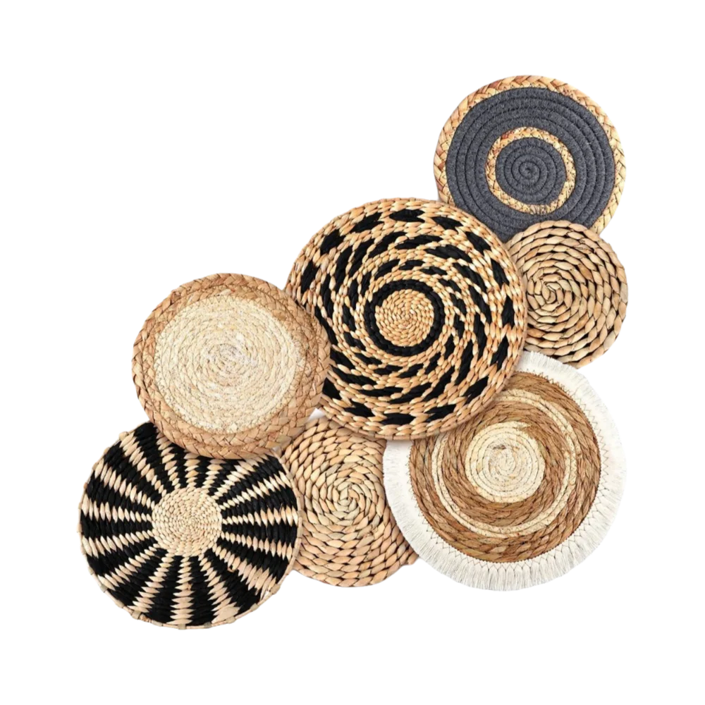Boho Wall Basket Set of 7 for Living Room & Bedroom Wall Decor | Handwoven Seagrass Hanging Baskets | Natural Round Wall Art, 11 to 30cm