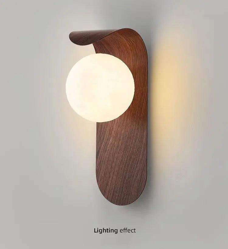 Modern Wall Sconce for Bedroom Bedside, Hallway & Staircase | Walnut Wood-Grain Wall Light | Warm Indoor Lighting in 4 Finishes