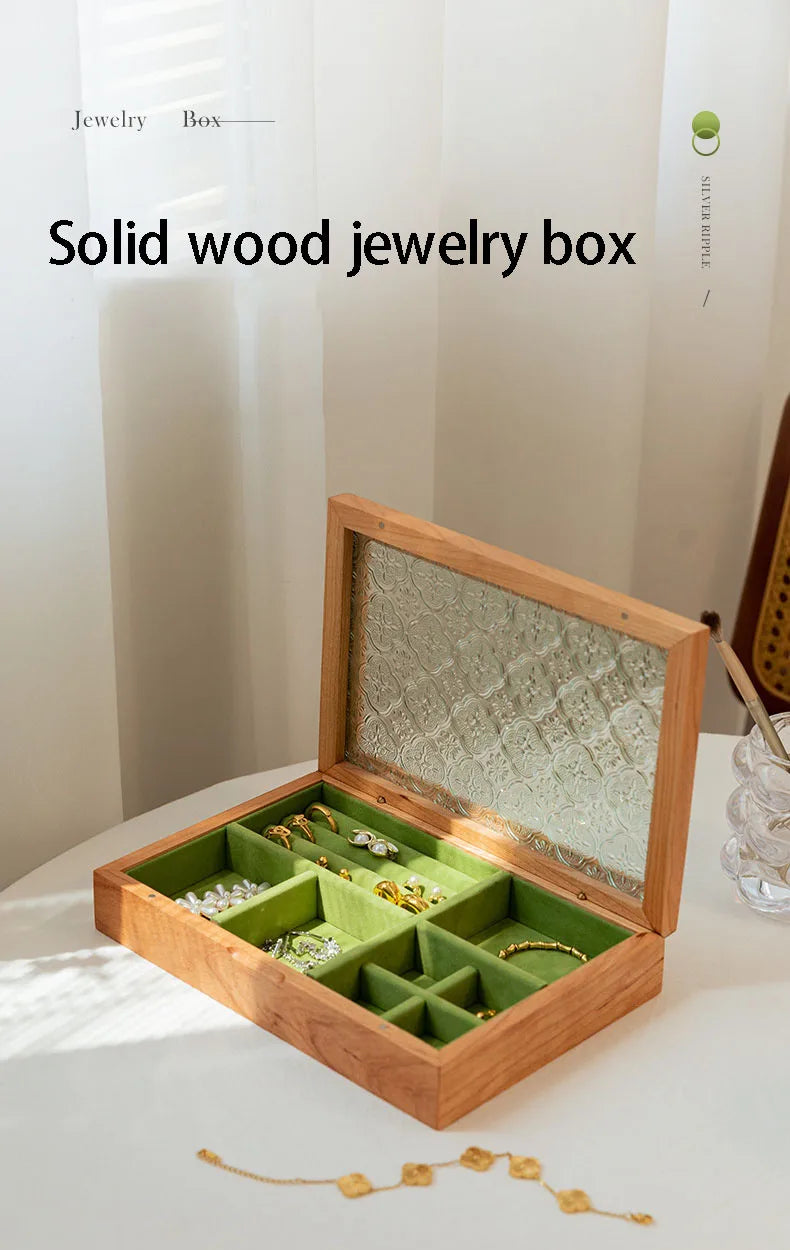 Solid Wood Jewellery Box for Dresser & Vanity | Modern Minimalist Organiser for Earrings, Necklaces & Bracelets | Portable Desktop Storage, 4 Styles