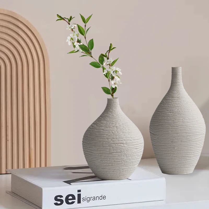 Narrow-Neck Ceramic Vase for Living Room, Office & Desktop | Nordic Minimalist Bud Vase | Modern Home Decor Gift in Beige or Grey, S or L