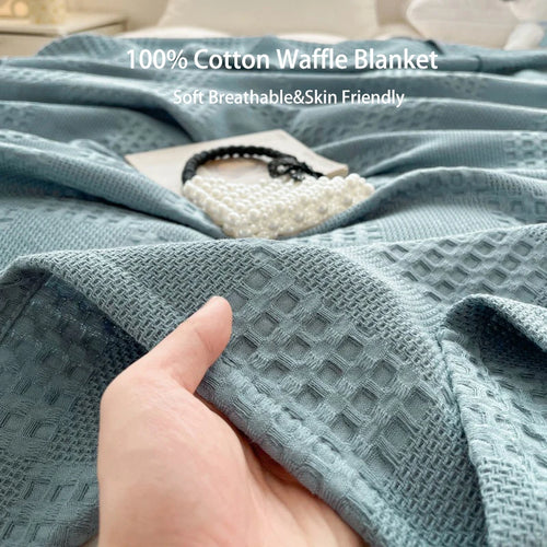 100% Cotton Waffle Throw Blanket for Bed & Sofa | Breathable Lightweight Blanket | Minimalist Bedroom Decor | 4 Sizes