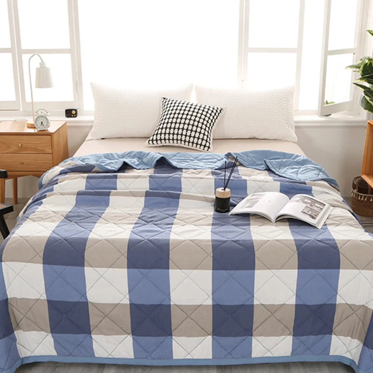 Lightweight Plaid Quilt for Bed & Sofa | Soft Washed Summer Comforter & Bedspread | Cozy Bedroom Decor in 5 Colours, 150x200 to 200x230cm