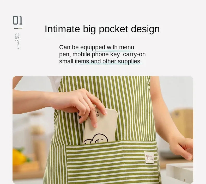 Striped Linen Apron for Kitchen, Baking & Gardening | Japanese Style Cooking Apron with Adjustable Neck Strap | Minimalist Apron in 4 Colours