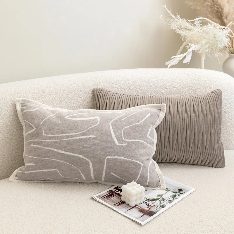 Textured Lumbar Pillow Cover 30x50cm for Bed & Sofa | Neutral Bedroom Decor | Modern Jacquard Cushion Cover in 6 Designs
